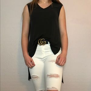 Blue rain charcoal high low tank top.